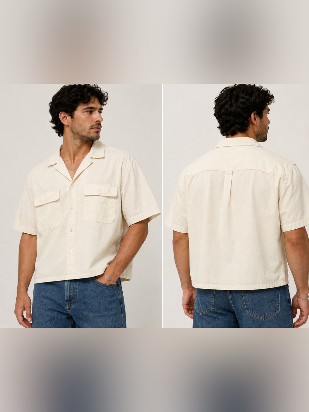 Original Use Men’s Cream Boxy Short Sleeve Button Shirt Large NWT